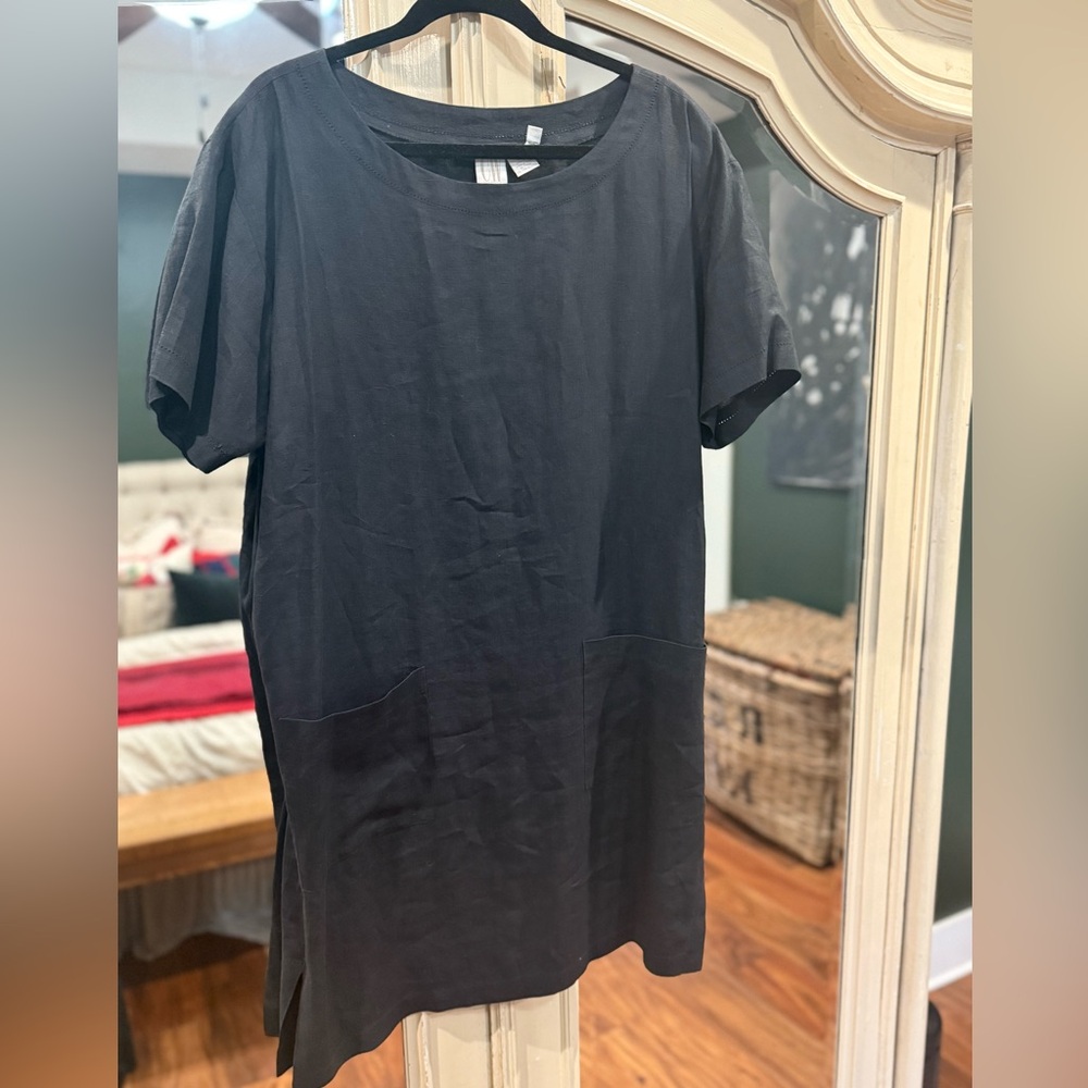 100% LINEN Vintage Black Dress